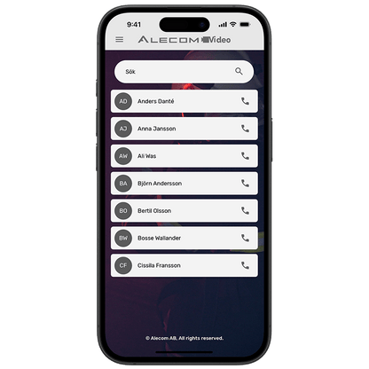 Kontaktbok i Alecom Video app